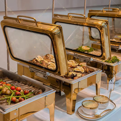 9L Golden Hydraulic autoclose chaffing dishes with Glass top