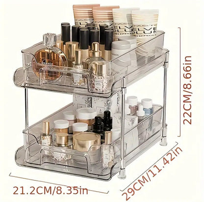 2 tier multifunctional clear organising tray with dividers