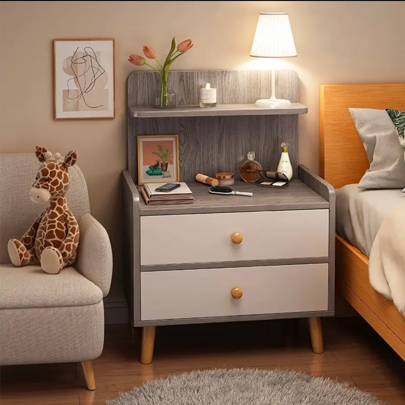 Bedside table with 2 drawers