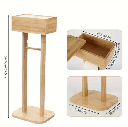 Eco-friendly bamboo toilet tissue holder with upper  storage and phone placement/holder