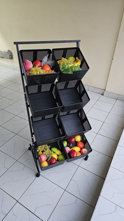 360° Rotating Multifunctional Metallic Vegetable/Fruits Cart Storage Rack
