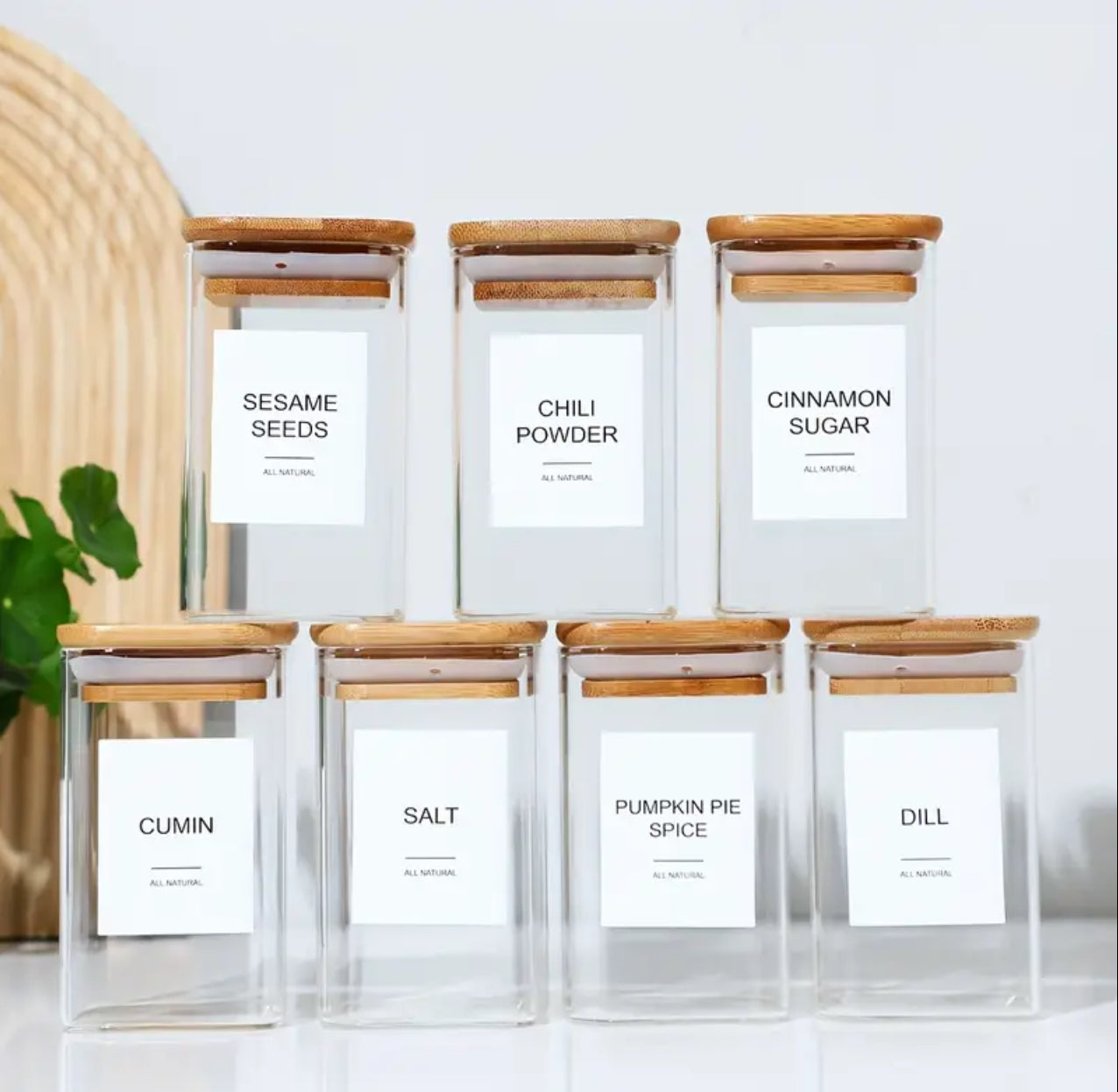 12pcs Square Glass spice jar set