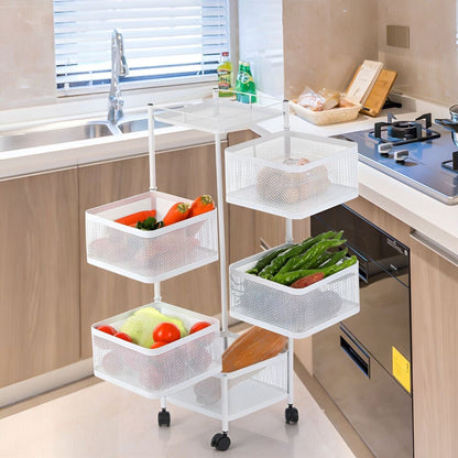 5Layer Rotatable Kitchen Metal Square Storage Rack with wheels