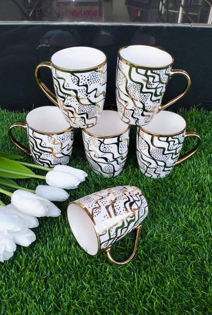 A set of 6pcs Classy Mugs with gold rim
