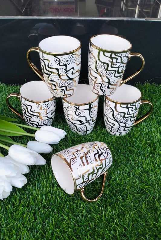 A set of 6pcs Classy Mugs with gold rim