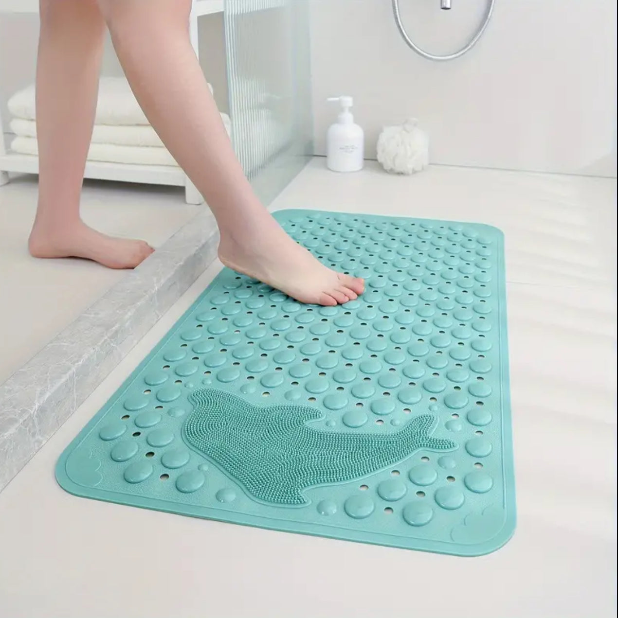 Bathroom anti slip mat with dolphin lazy scrubber