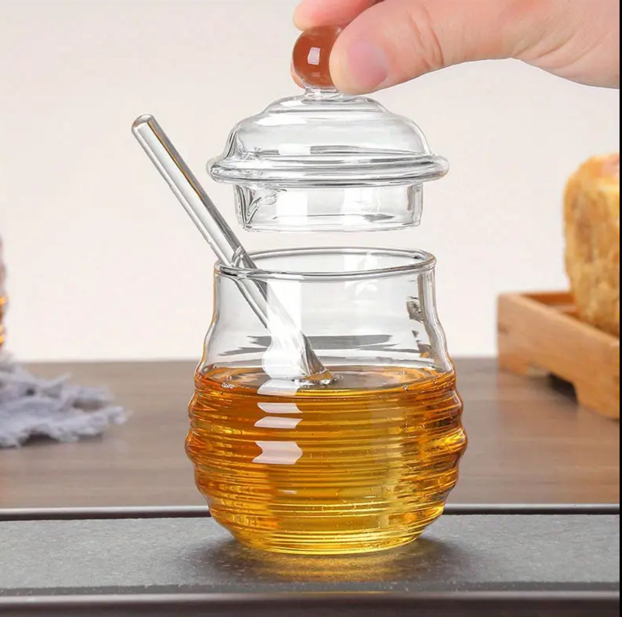 250ml Glass Honey Dispenser with a Dipper