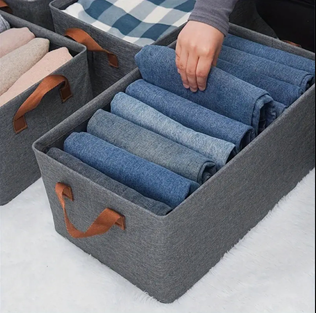 Collapsible HEAVY DUTY HARD Fabric Closet Organizer with handles and metallic support