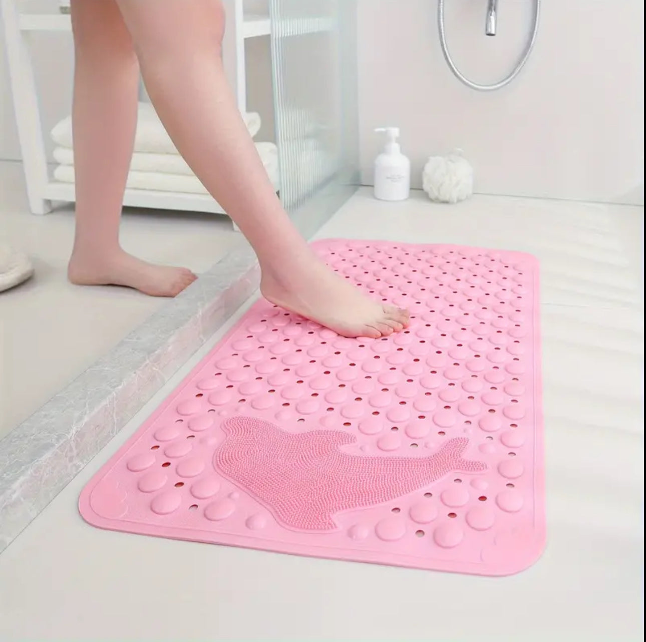 Bathroom anti slip mat with dolphin lazy scrubber