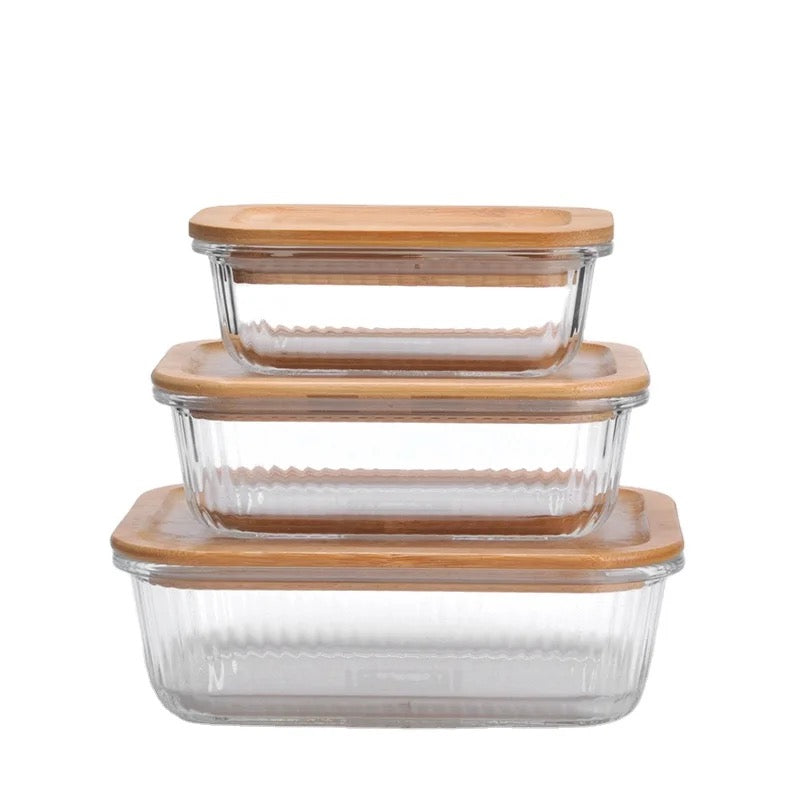 3pcs Heavy Duty Ribbed Glass Food Storage Containers