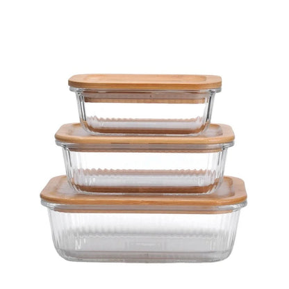 3pcs Heavy Duty Ribbed Glass Food Storage Containers