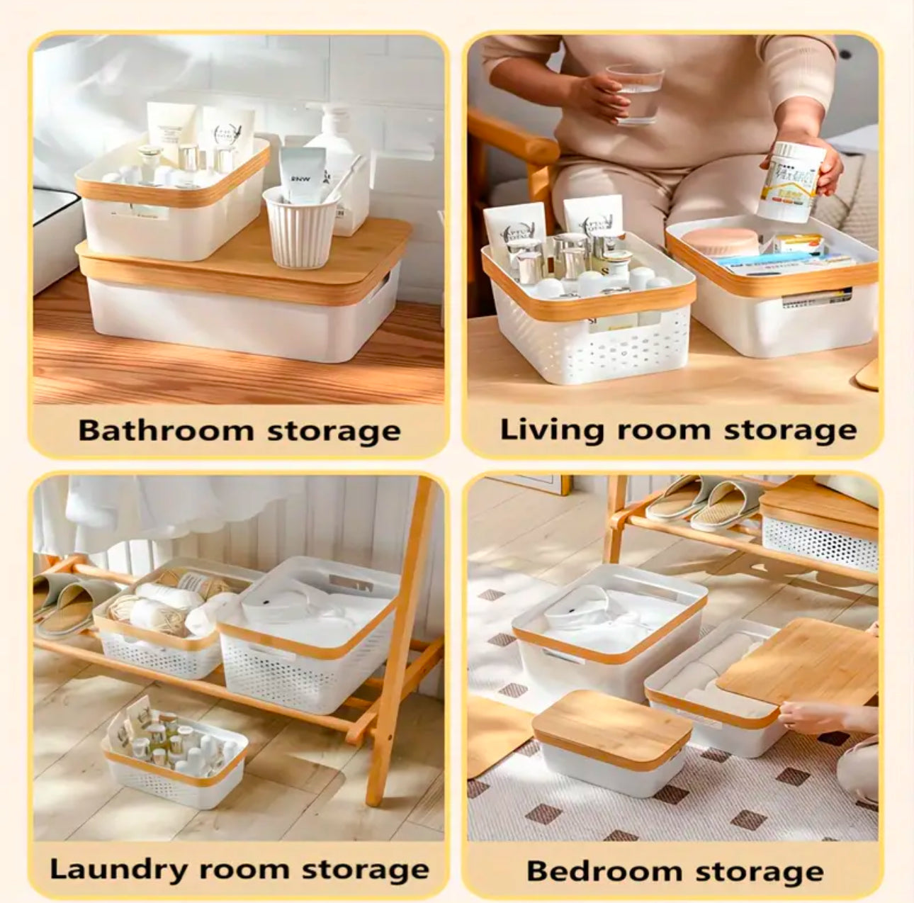 3pcs nordic multipurpose storage baskets with goldish lining