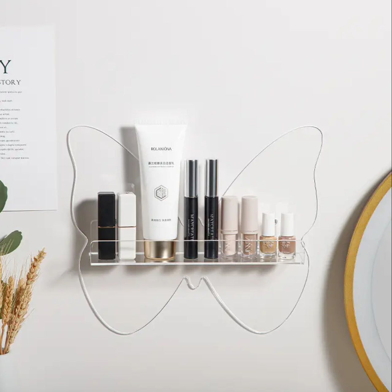 Acrylic  Butterfly design Floating Bathroom Shelve