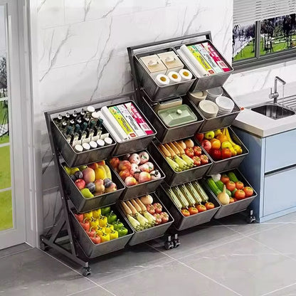 360° Rotating Multifunctional Metallic Vegetable/Fruits Cart Storage Rack