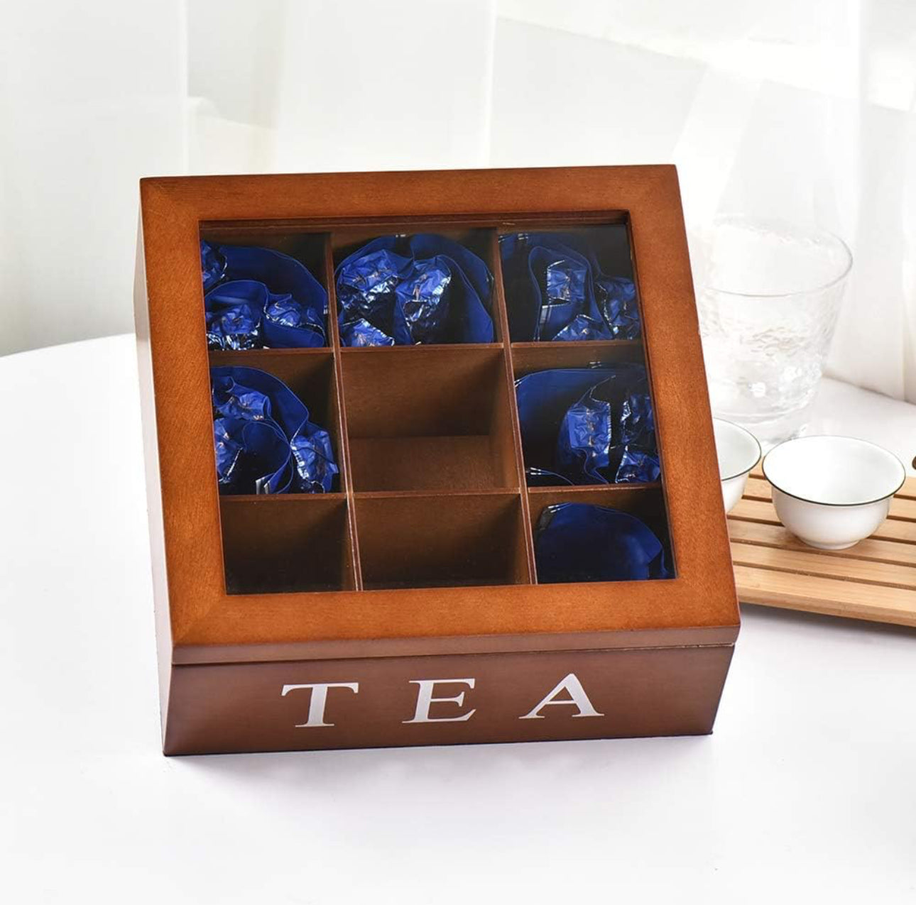 Wooden 9 Grids Tea Box