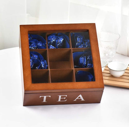 Wooden 9 Grids Tea Box