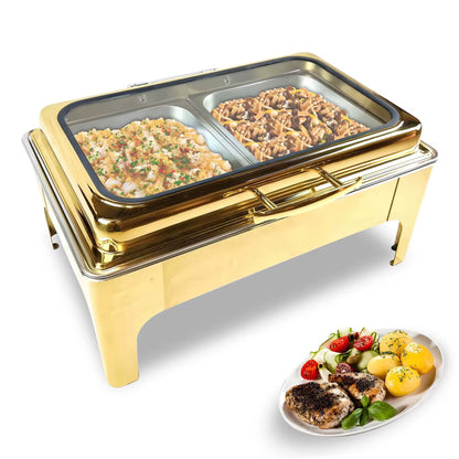 9L Golden Hydraulic autoclose chaffing dishes with Glass top