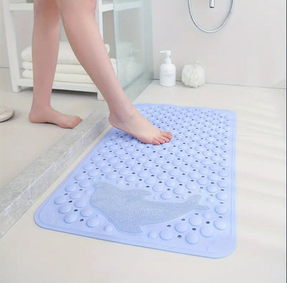 Bathroom anti slip mat with dolphin lazy scrubber