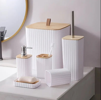 6pcs Eco-Friendly Plastic Bamboo washroom bathroom Accessories set.