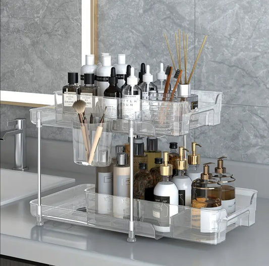 2 tier multifunctional clear organising tray with dividers