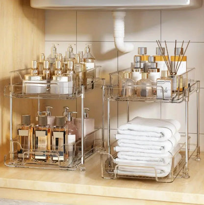 2 tier multifunctional clear organising tray with dividers