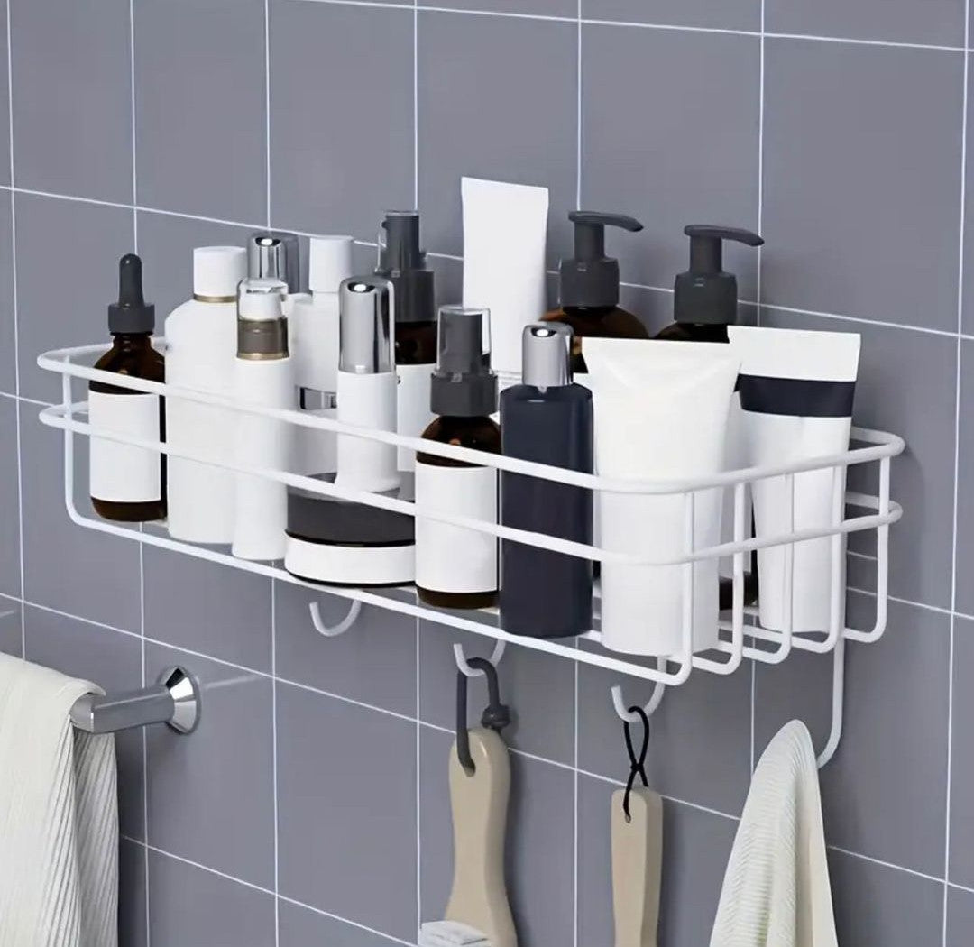 Bathroom organizer with hooks