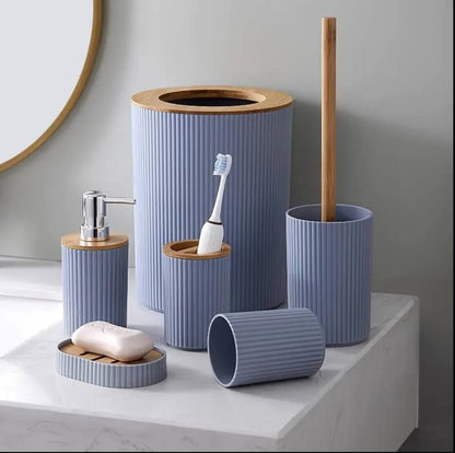 6 in 1 bathroom accessories set with wooden ring