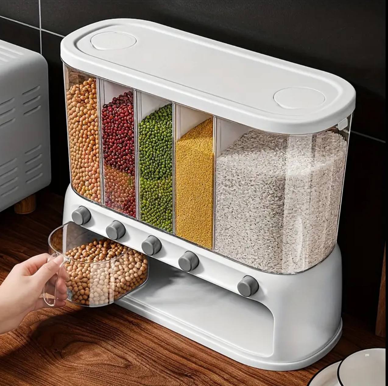 Acrylic Partitioned Rice/Cereal Dispenser