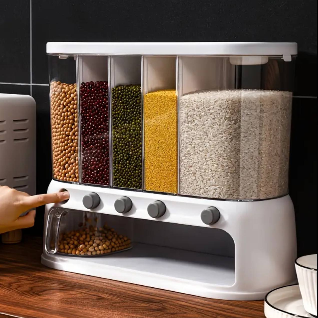 Acrylic Partitioned Rice/Cereal Dispenser
