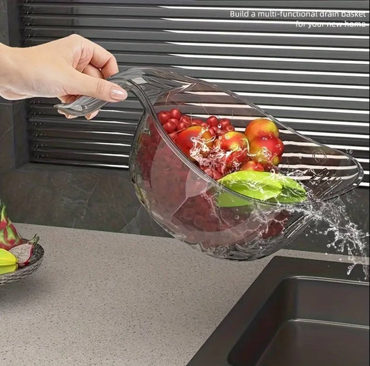 Acrylic Multi Functional Drain New Fruit Cleaning Bowl With Strainer Container