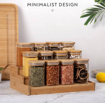 3 Tier bamboo spice Rack with 12 spice jars
