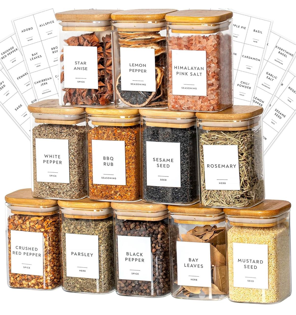 3 Tier bamboo spice Rack with 12 spice jars