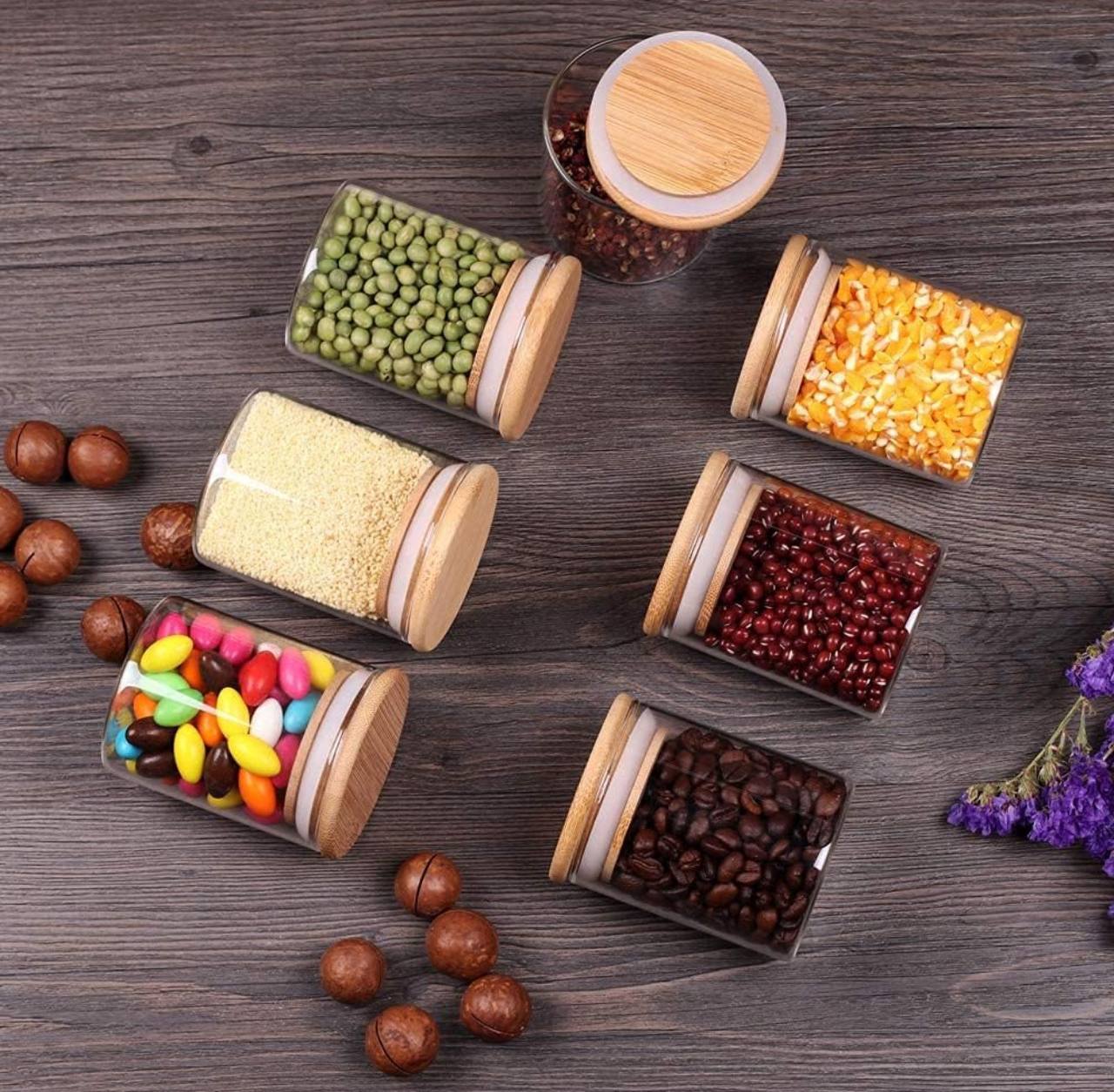 6-pack Round Glass Jars with Bamboo lid And Spoon