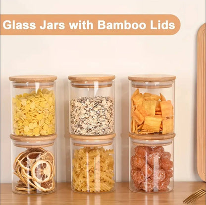 6-pack Round Glass Jars with Bamboo lid And Spoon