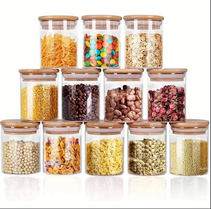 12pcs Round Glass spice jar set