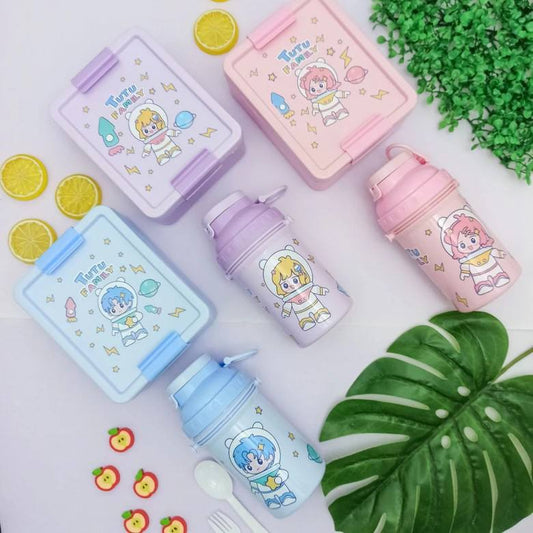 Children's Lunch Box Kit with 2 Cutlery Sets + 500 ml Bottle