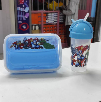 Combo cartoon themed 2-in-1 Lunch Box with Tumbler Set 500ml with straw