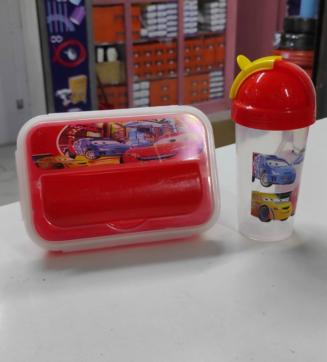 Combo cartoon themed 2-in-1 Lunch Box with Tumbler Set 500ml with straw
