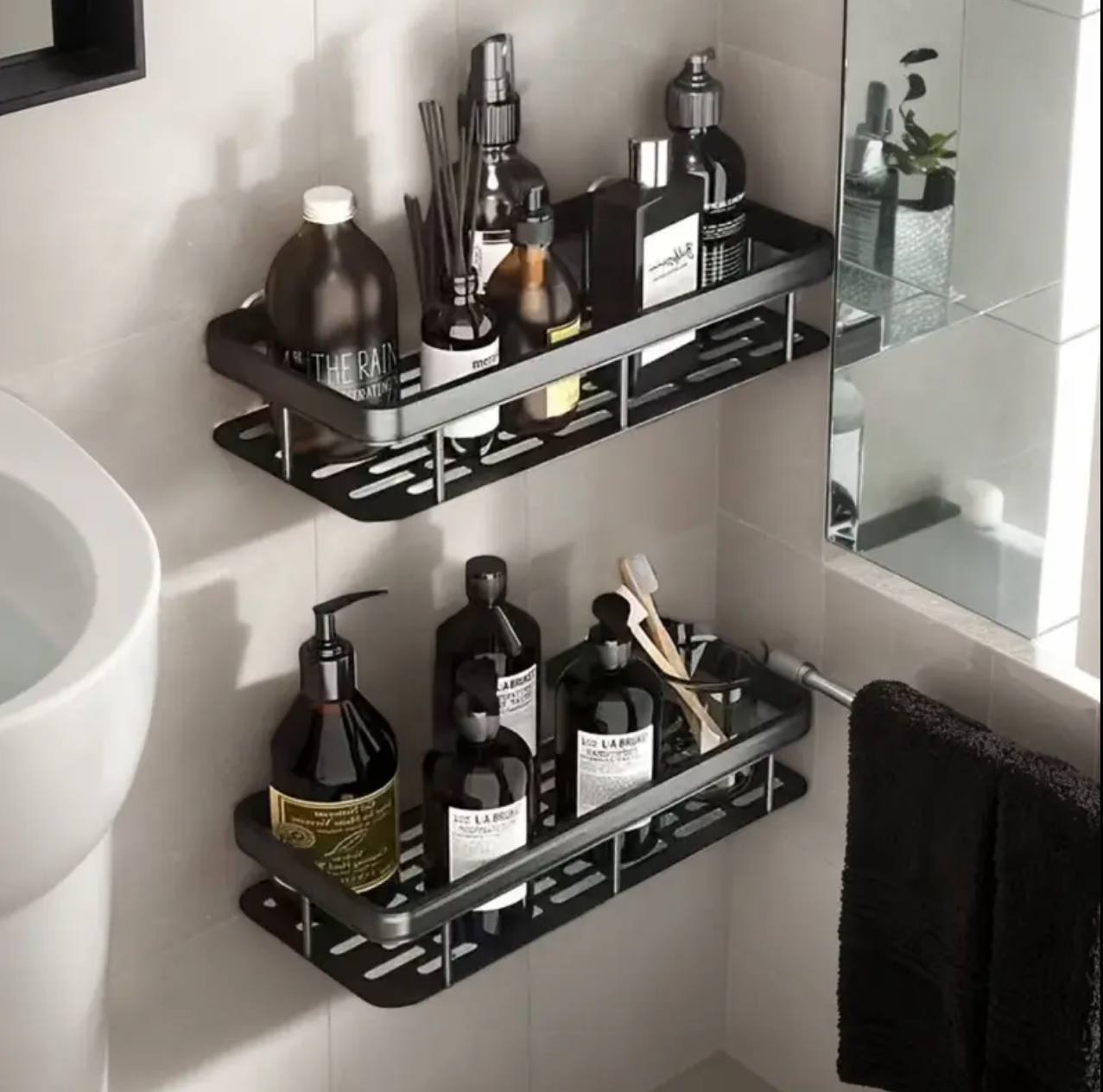 2 pcs Aluminum alloy  Rectangular Shelf with adhesive stickers