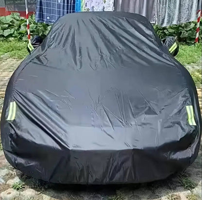 High Quality Universal BLACK Car Cover with fleece on the inside part & Has Reflector on the sides