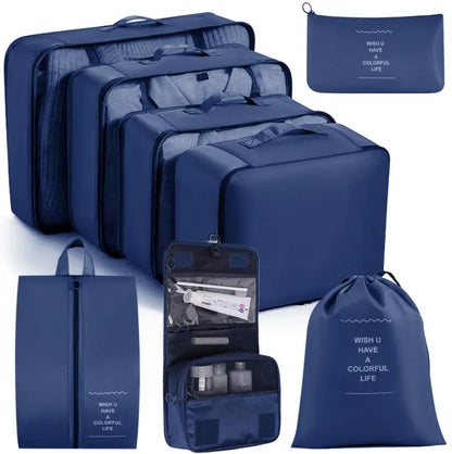8pcs Luggage Travel Organizers For Suitcase With Toiletry Cosmetic Case