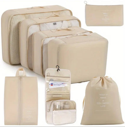 8pcs Luggage Travel Organizers For Suitcase With Toiletry Cosmetic Case