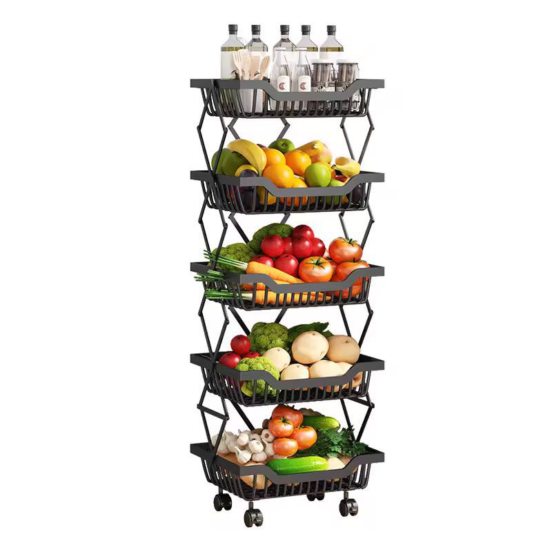 5 Layer foldable fruit/ vegetables rack with wheels