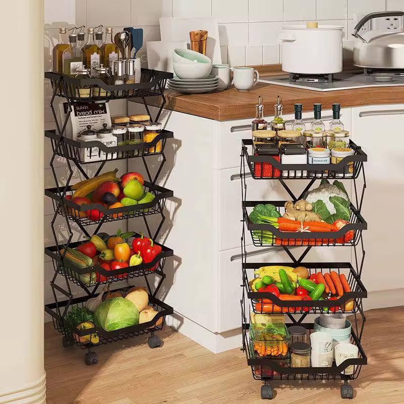 5 Layer foldable fruit/ vegetables rack with wheels