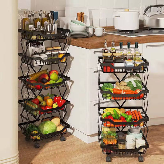 5 Layer foldable fruit/ vegetables rack with wheels