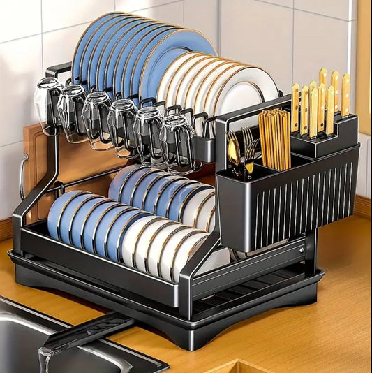 2-Tier Kitchen Dish Rack with drain tray