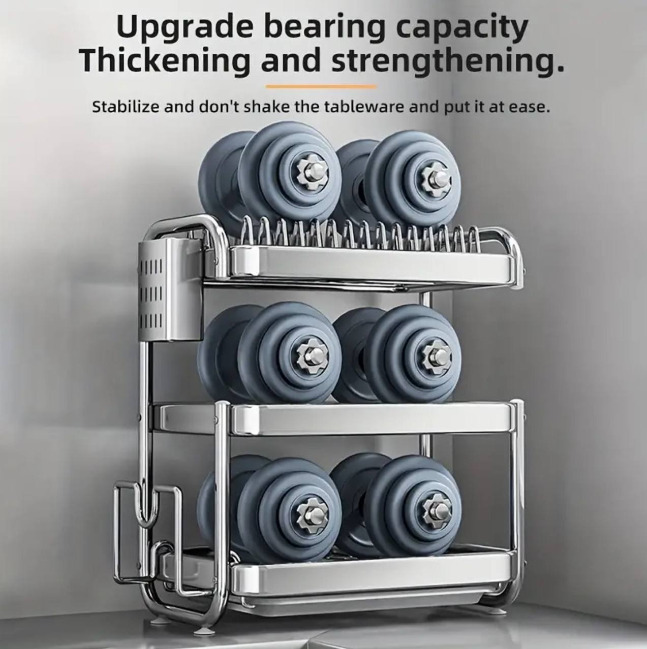 201ss Material 3-Tier Kitchen Chrome plated  Dish Rack with drain tray