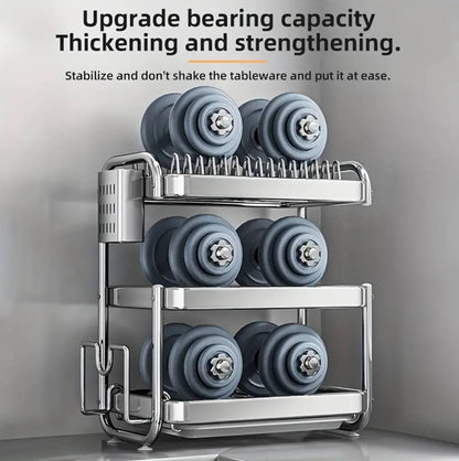 201ss Material 3-Tier Kitchen Chrome plated  Dish Rack with drain tray