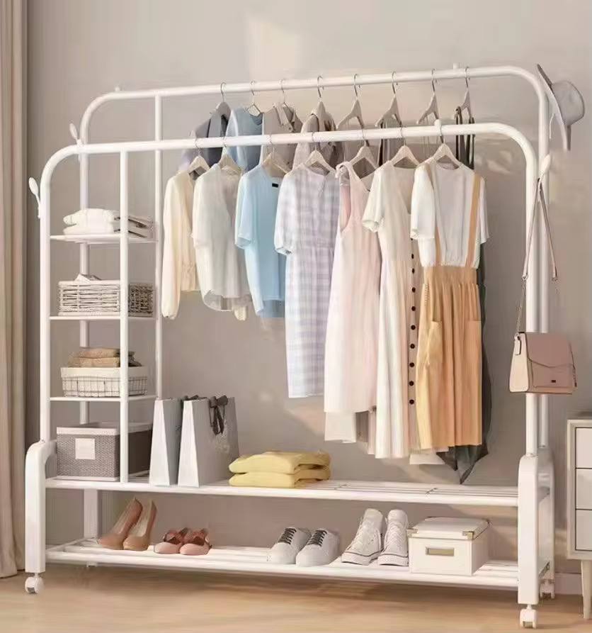 Double Layer Garment Rack Floor  Standing Clothes Hanger