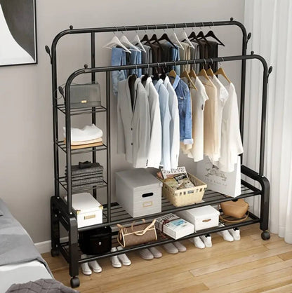 Double Layer Garment Rack Floor  Standing Clothes Hanger